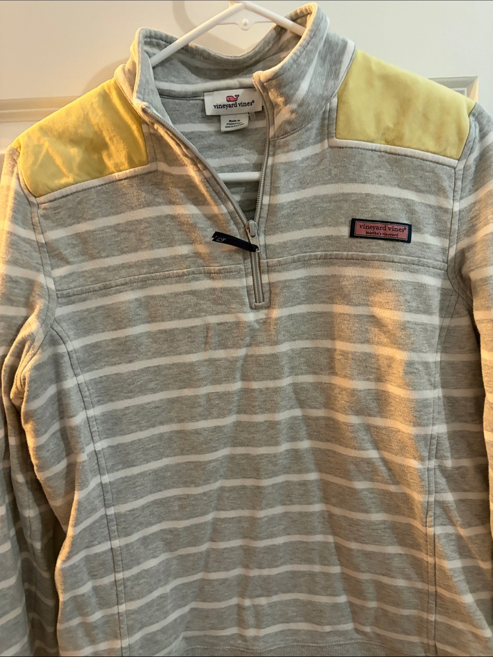 Vineyard Vines Gray and Yellow Striped Quarter-Zip Pullover
